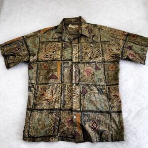 Tori Richard Mens Cotton Lawn Button Down Shirt M Earth Tone Abstract Geometric